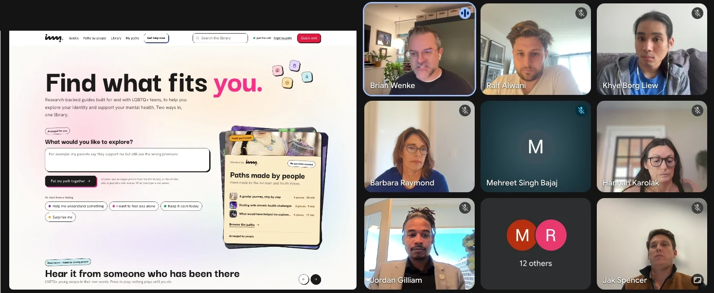 Network members on a video call, reviewing a nonprofit's AI-built guide together